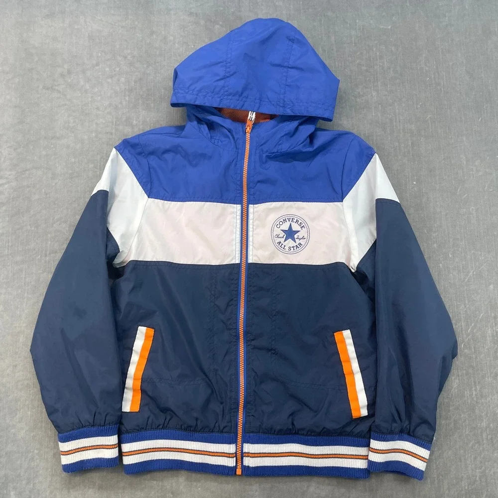 Converse Kids Large‎ 12-13 Blue Colorblock Windbreaker Jacket Hooded